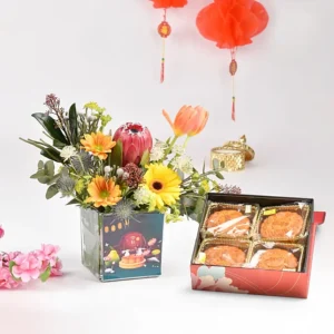 Happy Mid Autumn Festival Flowers with Moon Cakes