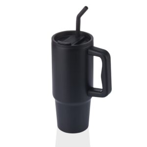 Recycled Stainless Steel Tumbler with Reusable Straw - Black