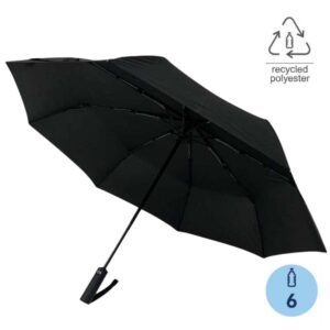 RPET Auto-Open 23" Umbrella with SPF50 UV Protection - Black